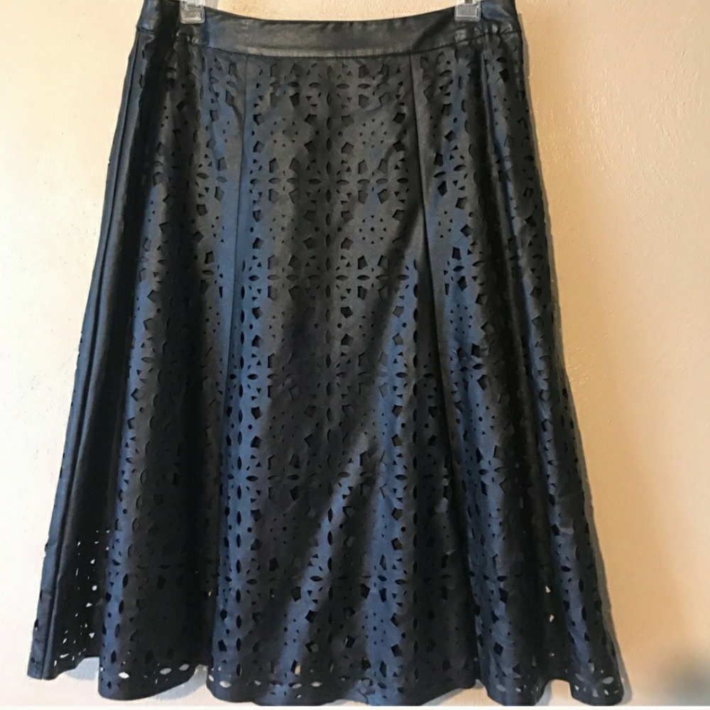 Faux perforated leather like a-line skirt